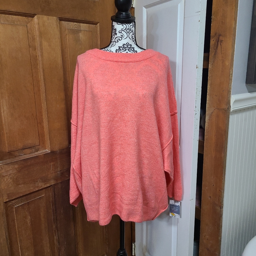 Elegant Coral Crew Neck Sweater